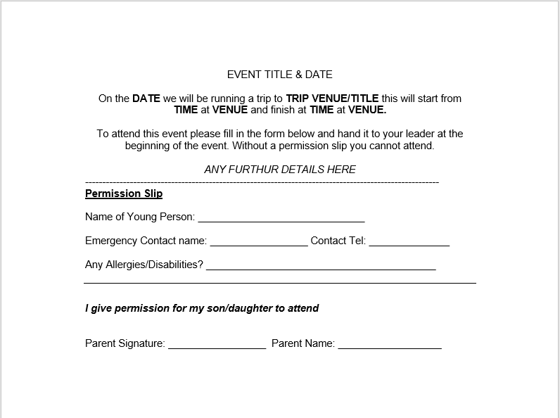 Trip Permission Slip Template 16