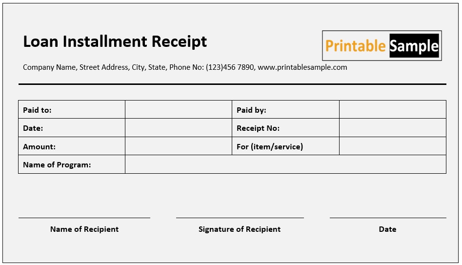 Loan Installment Receipt Template 