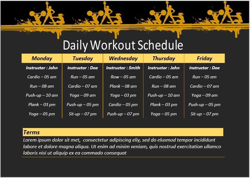 10 Free Daily Workout Schedule Templates My Word Templates