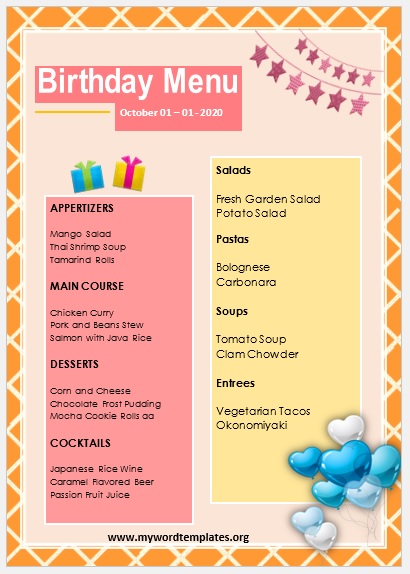 Birthday Menu Template 04