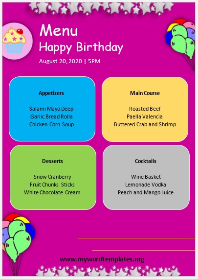 Birthday Menu Template 08