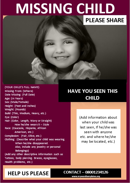 11 Free Missing Person Poster Templates My Word Templates