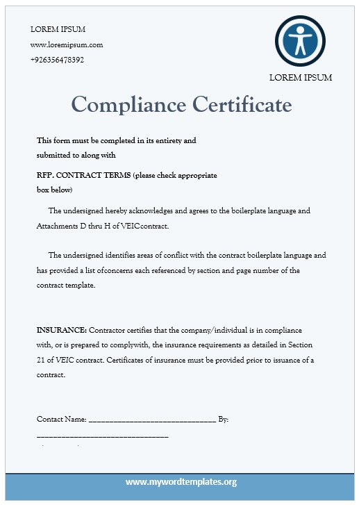 11 Free Compliance Certificate Templates - My Word Templates