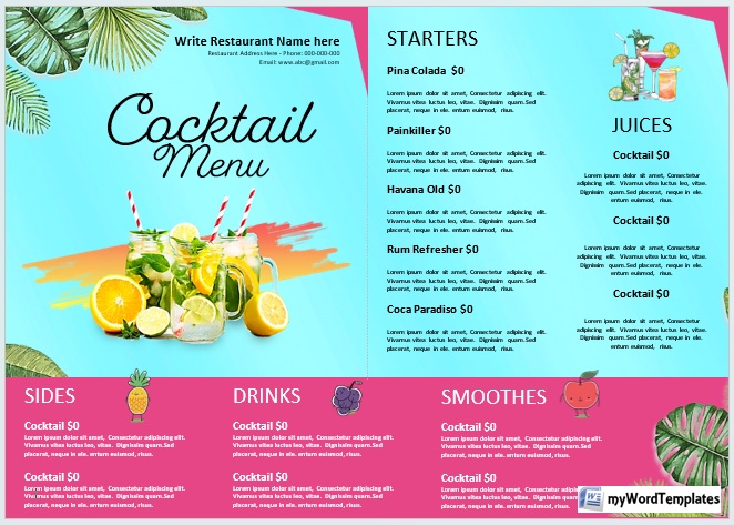 bifold cocktail menu template