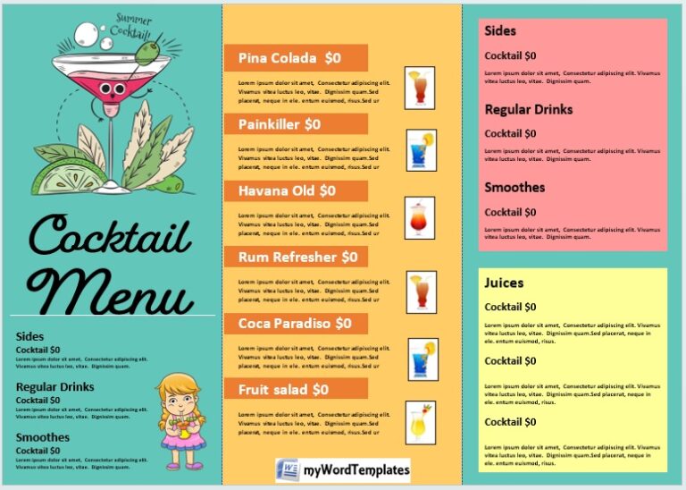 Cocktail Menu Template - My Word Templates