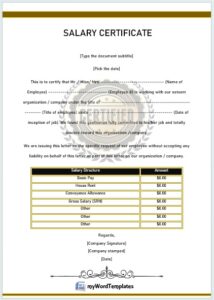 Salary Certificate Templates {8 Free MS Word Designs}