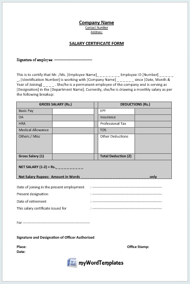 salary certificate word format 1