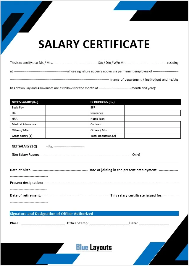 Salary Certificate Template -03