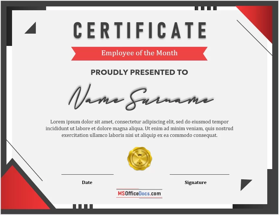 Employee Of the Month-Certificate Template 02