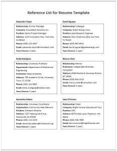 Reference List for Resume Template