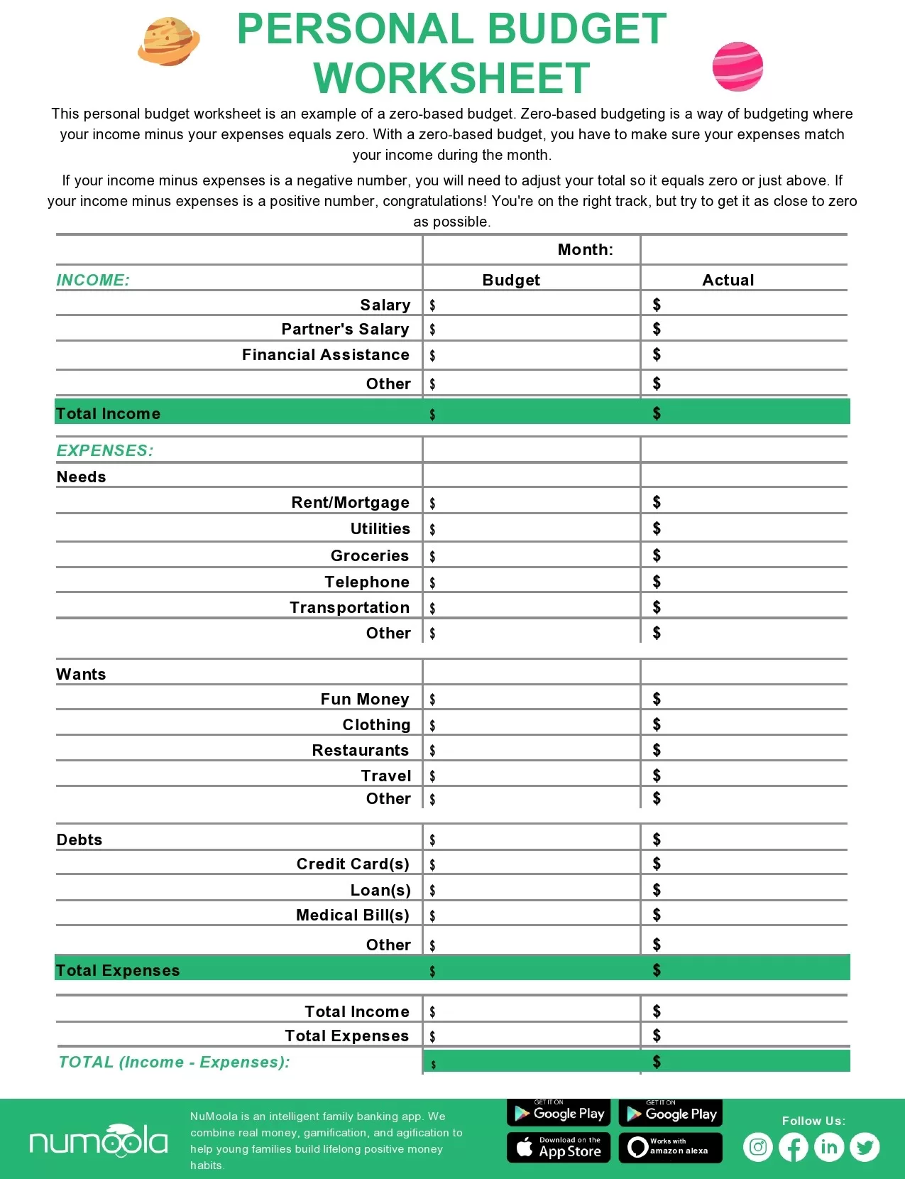 Zero-based Budget Sheet 54008
