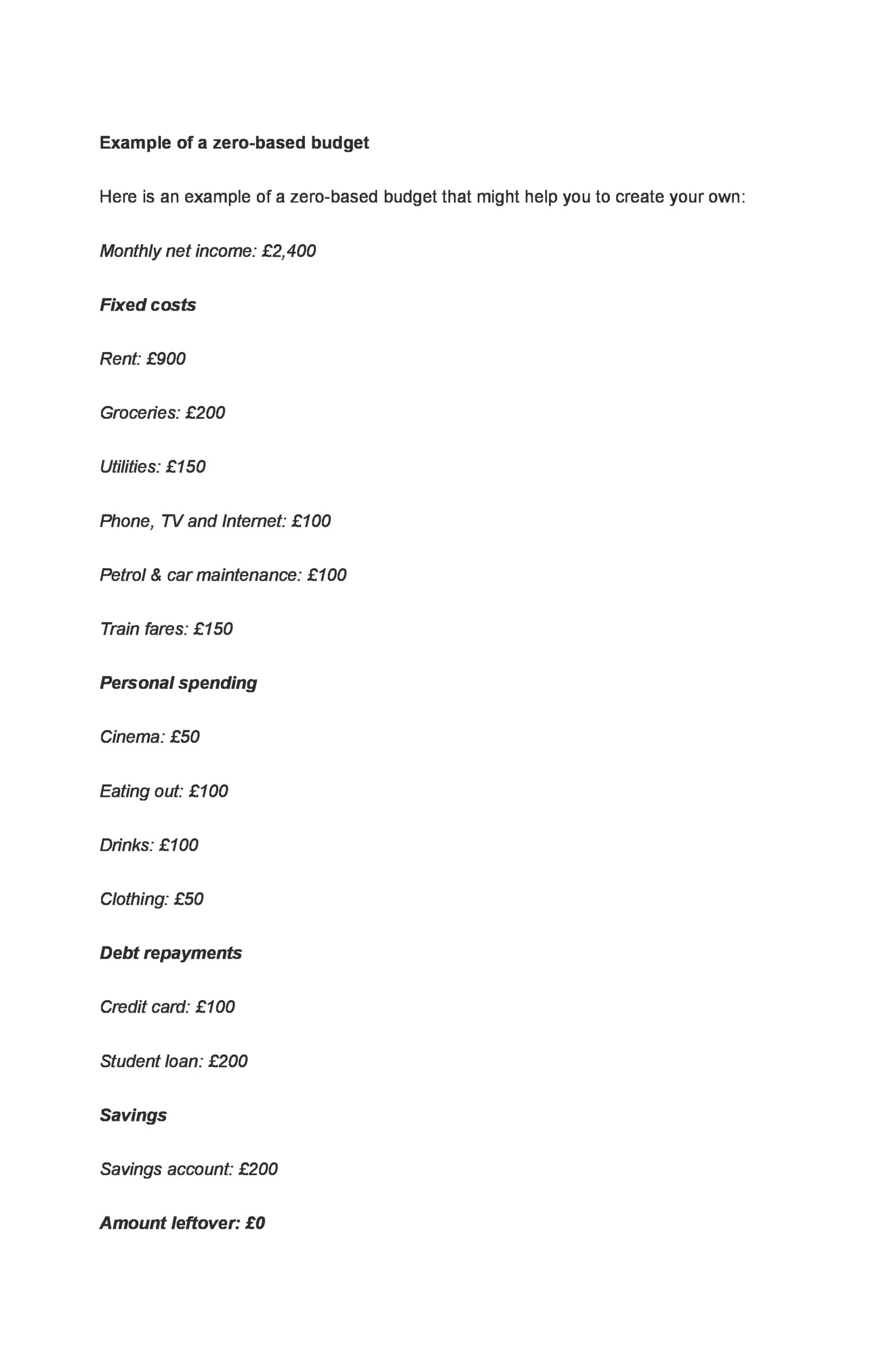 Zero-based Budget Sheet 54018