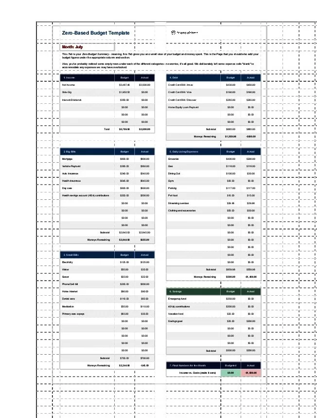 Zero-based Budget Sheet 54026
